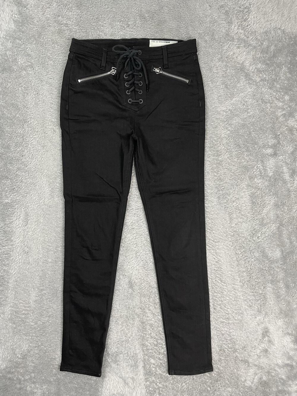 Rag & Bone Lace Up Front Skinny Jeans Womens 28 Black Mid Rise Stretch Denim